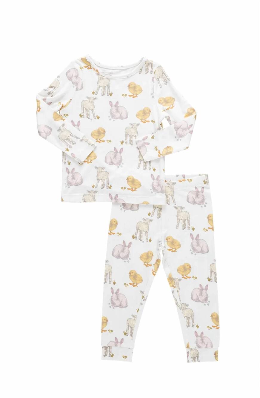 NEW PINK CHICKEN kids bamboo pajama set in easter friends